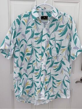 French Crown Shirt 42 | White Leaf Print Button Up